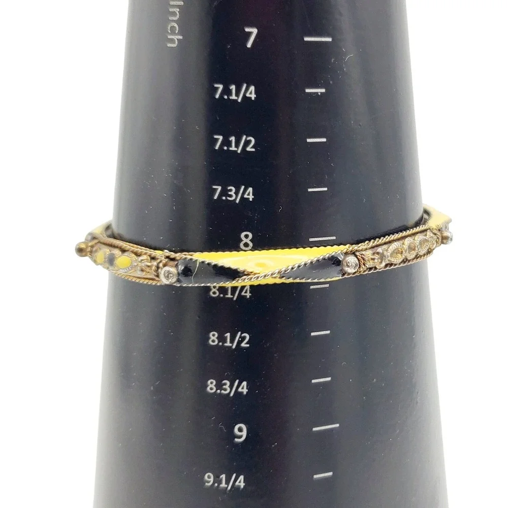 Vintage‎ Bangle Bracelet Black Yellow Enamel Harlequin Diamond Pattern Geometric